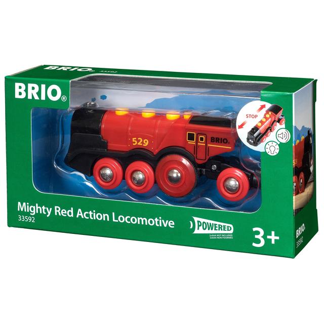 หัวรถไฟวิ่งอัตโนมัติใช้กับรางไม้และต่อกับขบวนรถไฟไม้ Brio World Mighty Red Action Locomotive