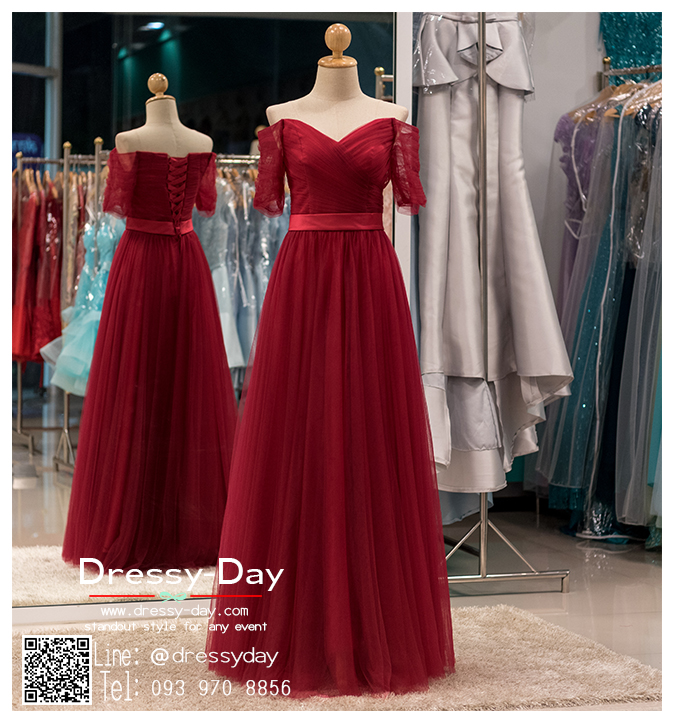 รหัส ชุดราตรียาวคนอ้วน : PF071 ชุดไปงานแต่ง ชุดราตรียาว หรู สีแดง แขนยาว เรียบหรู เหมาะสำหรับงานแต่งงาน งานกลางคืน กาล่าดินเนอร์