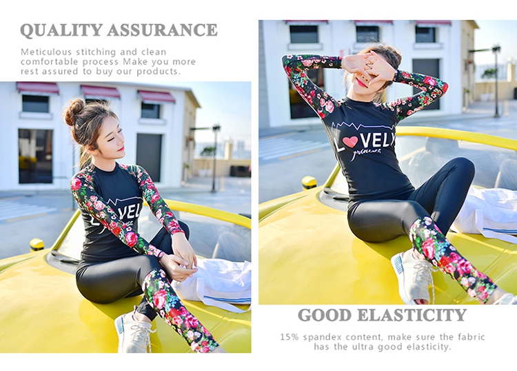 ชุดว่ายน้ำหญิง : ชุดเซ็ตเสื้อแขนยาวลายดอก +กางเกงขายาว ผู้ใหญ่