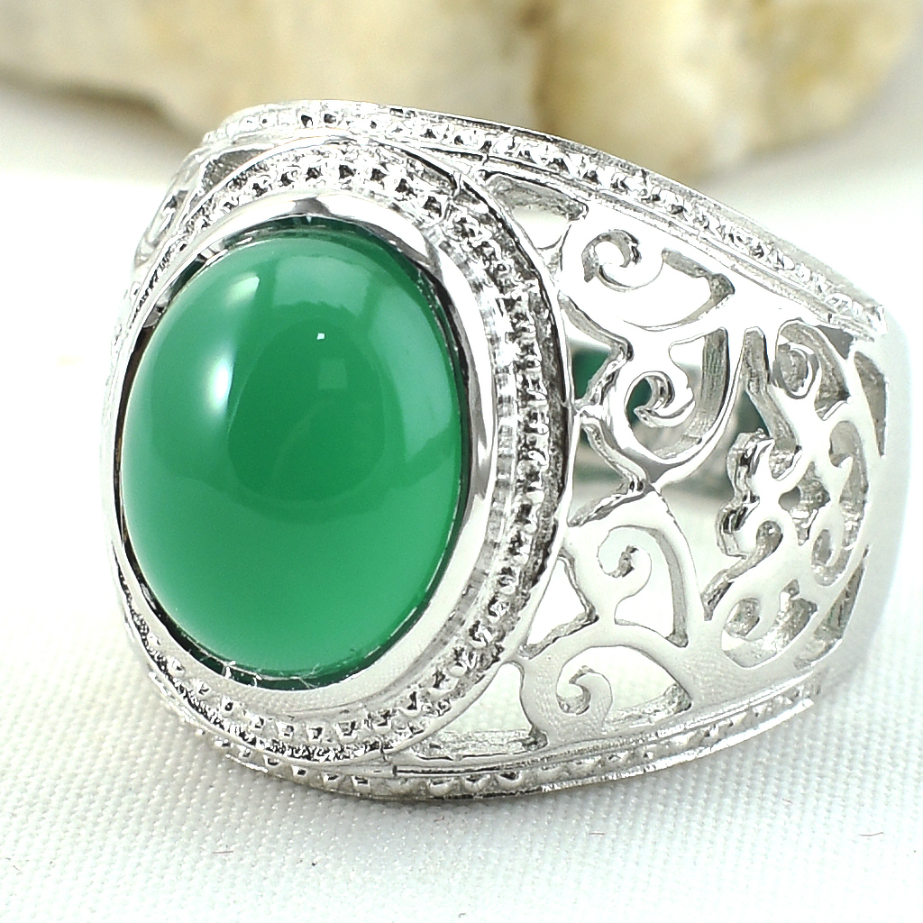 แหวนเงินแท้ราคาถูกชุบทองคำขาว พลอยแท้กรีนอะเกท 4.65 กะรัต งานประณีตสวยงาม สั่งผลิตค่ะ