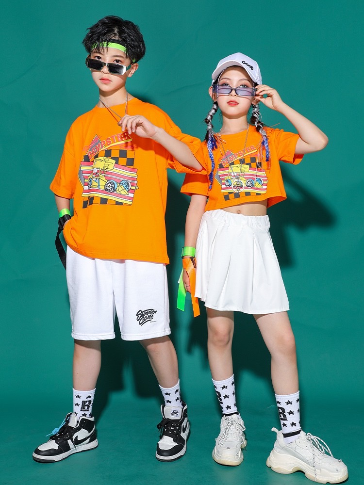 พร้อมส่ง**ชุดเต้น ชุดแดนซ์ : เซ็ตเสื้อสีส้ม +กางเกง/กระโปรง