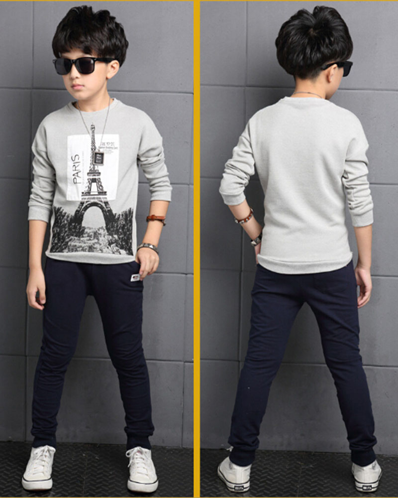 F-เสื้อกันหนาว คอกลมแขนยาวสีเทาอ่อน