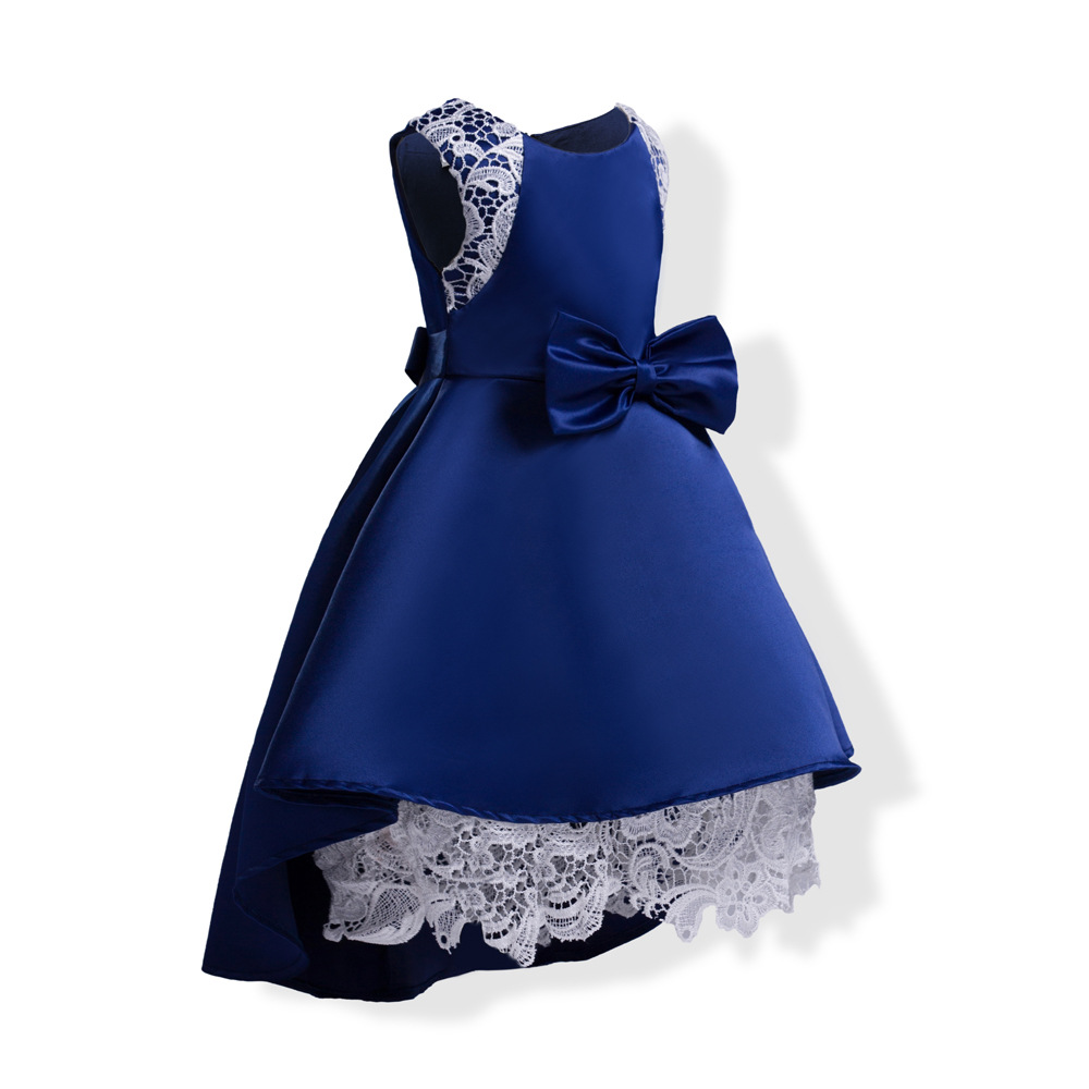 F ชุดเด็ก : ชุดออกงาน สีน้ำเงินระบายขาว