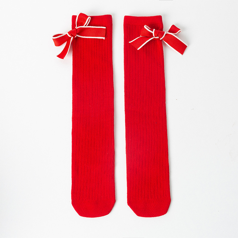 พร้อมส่ง ถุงเท้ายาว ถุงเท้าเด็ก สีแดง คริสมาสต์