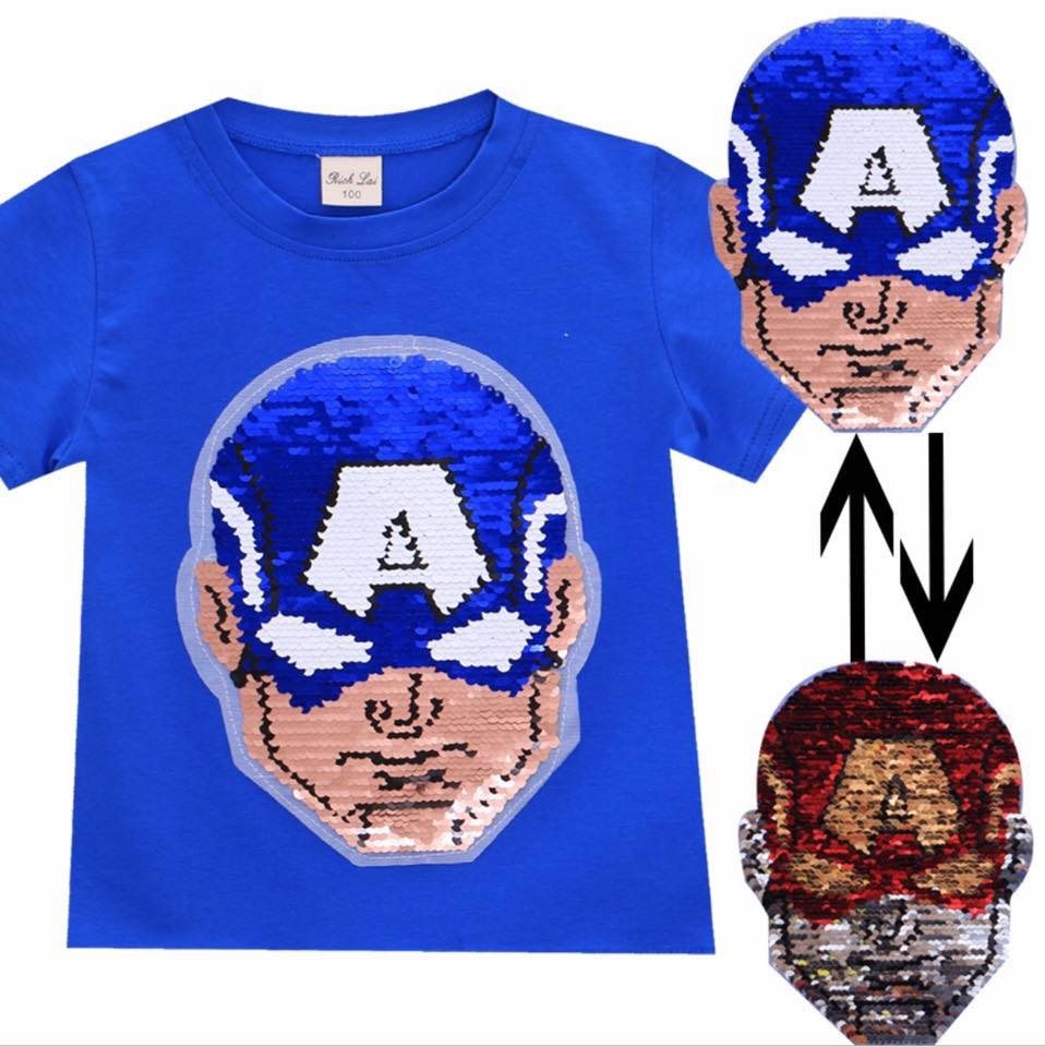 สินค้าพร้อมส่ง เสื้อยืดปักเลื่อม เปลี่ยนลาย ลายการ์ตูน