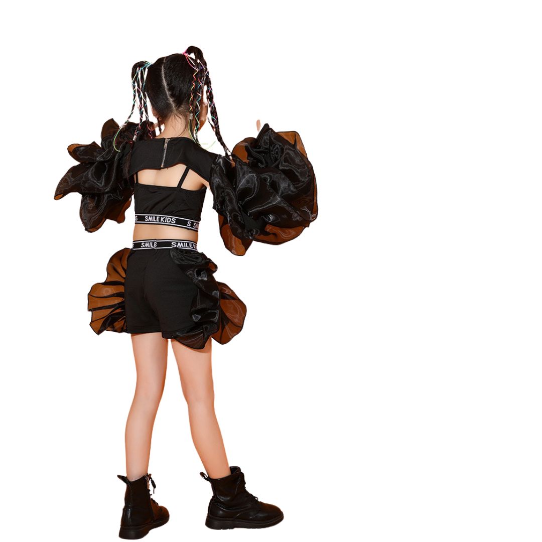 พร้อมส่ง***ชุดเต้น เสื้อแขนพองฟู ฟรุ้งฟริ้ง +กางเกงขาสั้น