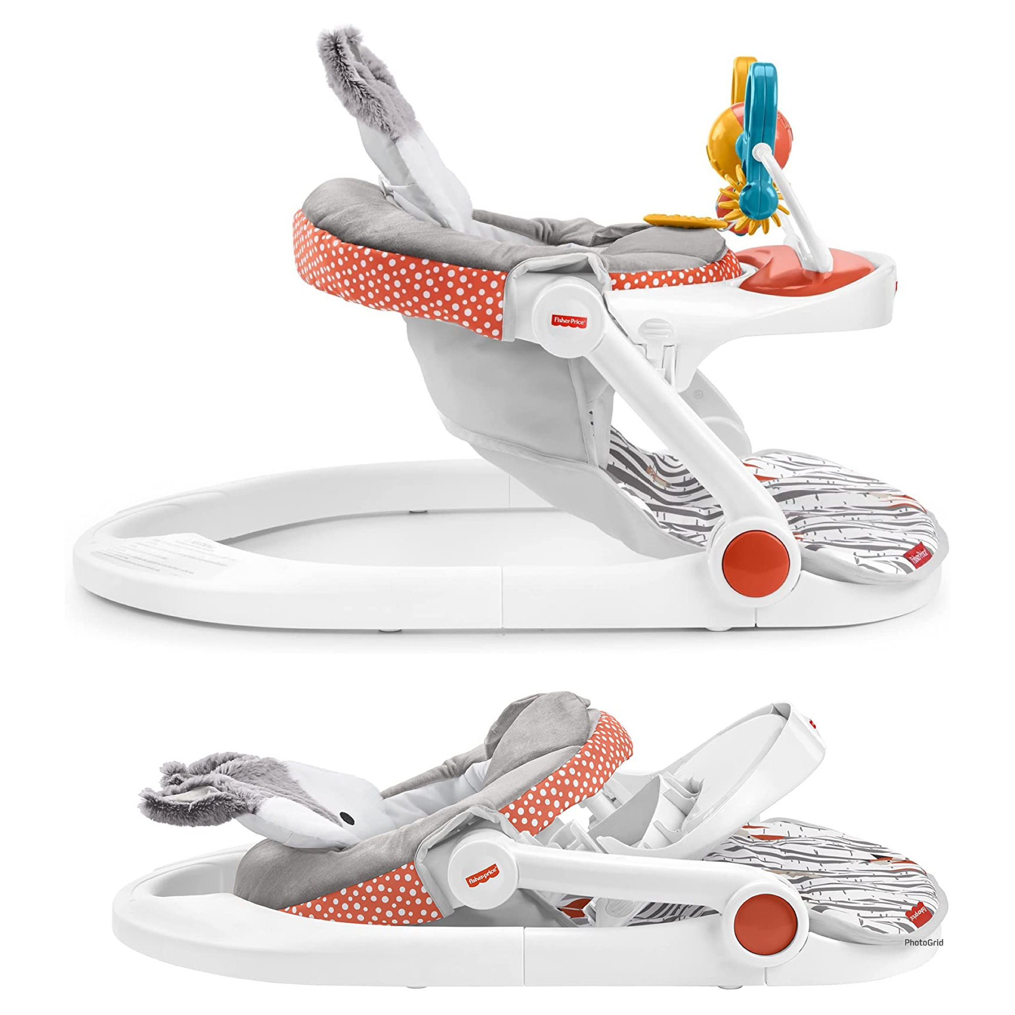 เก้าอี้นั่ง Fisher-Price Premium Sit-Me-Up Floor Seat with-Toy Tray Peek-a-Boo Fox Portable Baby Chair with Snack Tray and-Toys