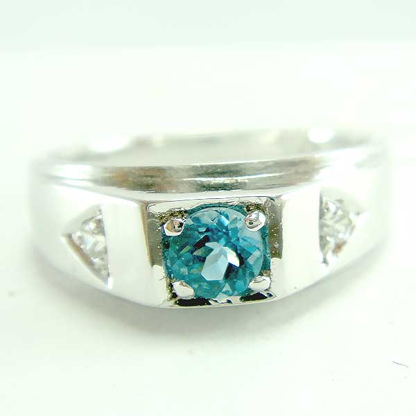 แหวนเงินแท้ราคาถูกชุบทองคำขาว สวิสบลูโทปาซแท้ 0.35 กะรัต เพชรCZ 0.05 กะรัต งานประณีตสวยงาม สั่งผลิตค่ะ