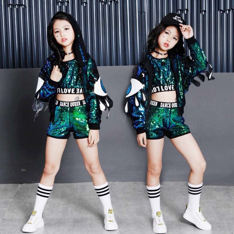 ชุดเต้น ชุดแดนซ์เซอร์ ปักเลื่อม เซ็ต 3 ชิ้น ตัวนอก+ตัวใน+กางเกง