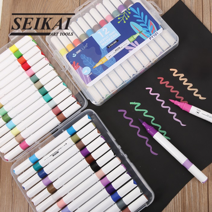มาร์คเกอร์อะคริลิค Seikai หัวพู่กัน, 2 สี ใน 1 ด้าม