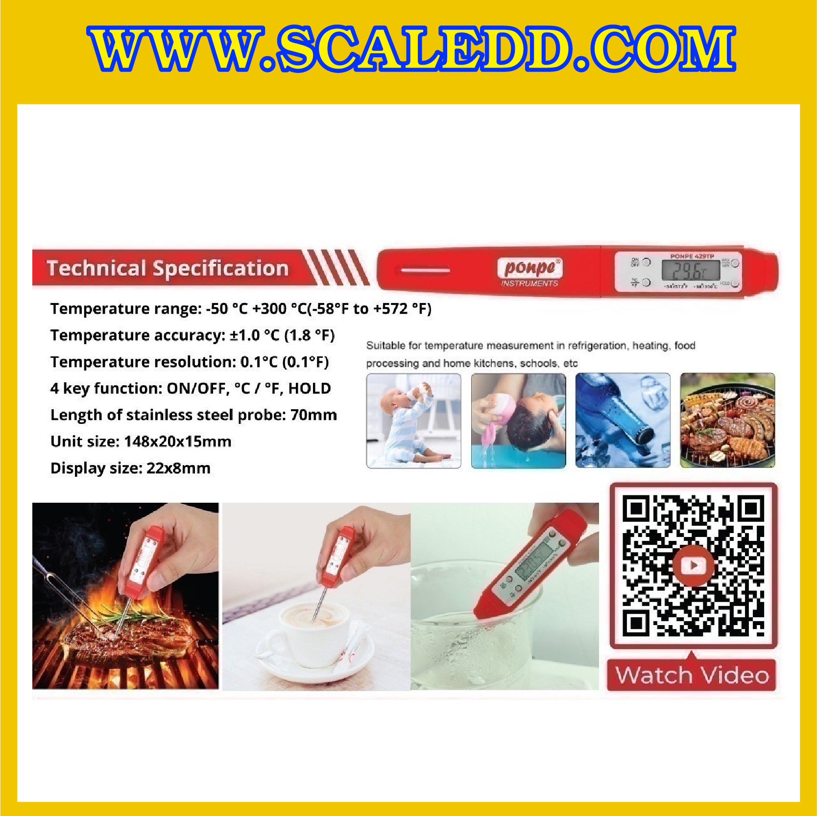 เครื่องวัดอุณหภูมิ ยี่ห้อ PONPE รุ่น 429TP