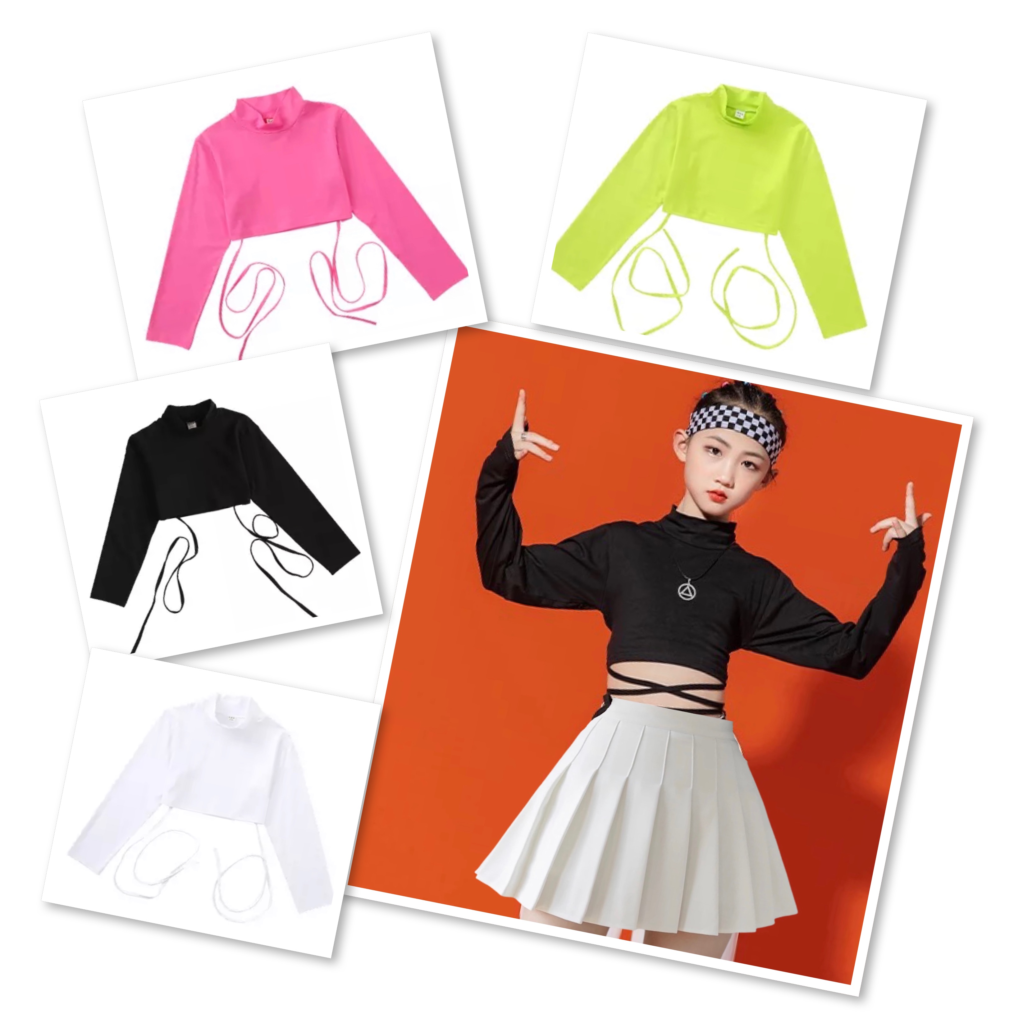 **เฉพาะเสื้อ** ชุดเต้น เสื้อเอวลอยผูกเอว แขนยาว