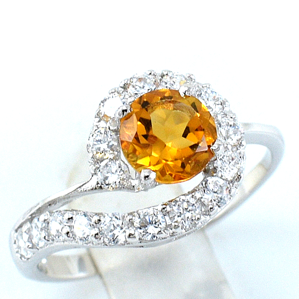 แหวนเงินแท้ราคาถูกชุบทองคำขาว ซิทรินแท้ 0.80 กะรัต เพชรCZ 0.48 กะรัต งานประณีตสวยงาม สั่งผลิตค่ะ