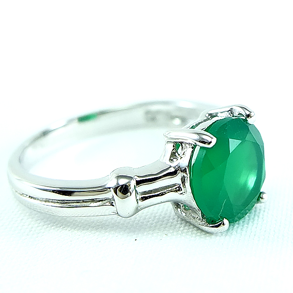 แหวนเงินแท้ราคาถูกชุบทองคำขาว พลอยแท้กรีนอะเกท 1.94 กะรัต งานประณีตสวยงาม สั่งผลิตค่ะ