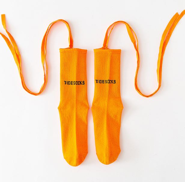 พร้อมส่ง ถุงเท้า เด็ก-ผู้ใหญ่ แบบยาว มีสายไขว้ ผูกข้อขา สีพื้น