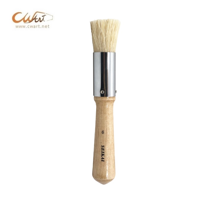 พู่กัน Seikai ขนหมูจีน ด้ามสั้น หัวกลม