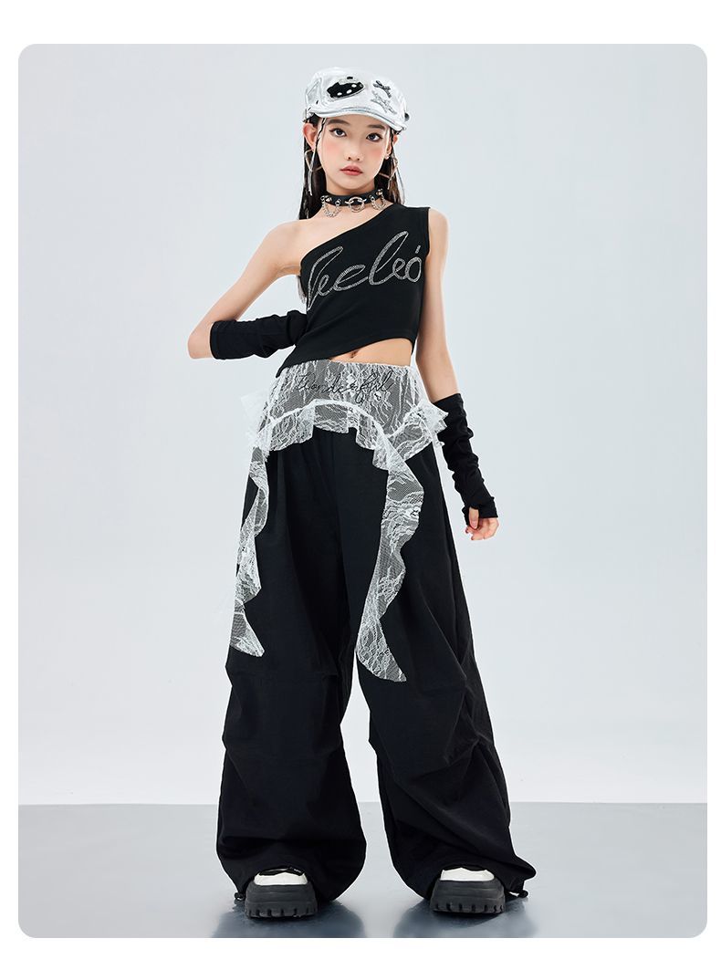 friendly4kid ชุดเต้น HipHop Kids Outfit ชุดเต้นเด็กแฟชั่นเกาหลี Jazz HipHop Costume โทนสีดำ