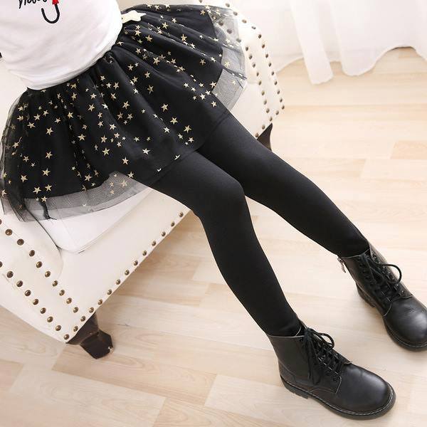 เลกกิ้งกระโปรง แต่งดาว สีกรม,สีดำ