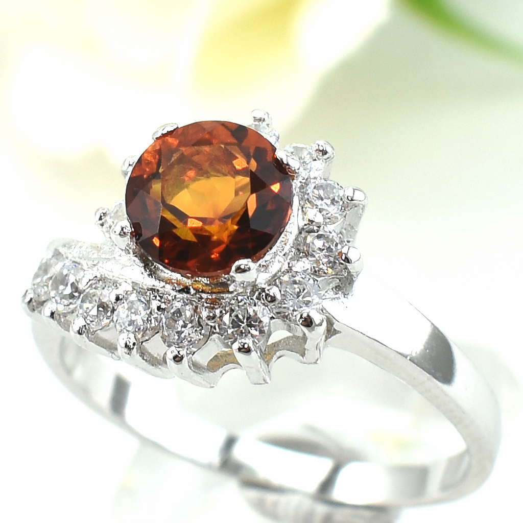 แหวนเงินแท้ราคาถูกชุบทองคำขาว ซิทรินแท้ 0.85 กะรัต เพชรCZ 0.42 กะรัต งานประณีตสวยงาม สั่งผลิตค่ะ