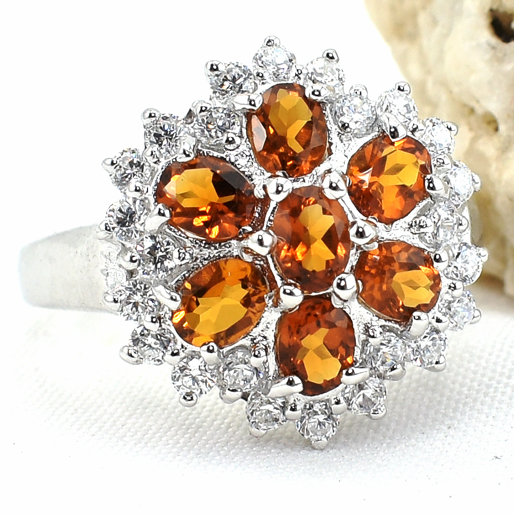 แหวนเงินแท้ราคาถูกชุบทองคำขาว ซิทรินแท้ 1.33 กะรัต เพชรCZ 0.75 กะรัต งานประณีตสวยงาม สั่งผลิตค่ะ