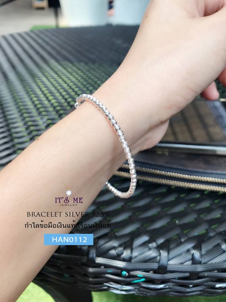 กำไลข้อมือเงินแท้ ร้อยเม็ดเงินตัดลาย-เม็ดเงินอิตาลี (งานอิตาลี)