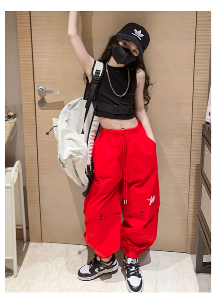 ชุดเต้น ชุดแดนซ์ เสื้อสีดำ+กางเกงขายาวสีแดง