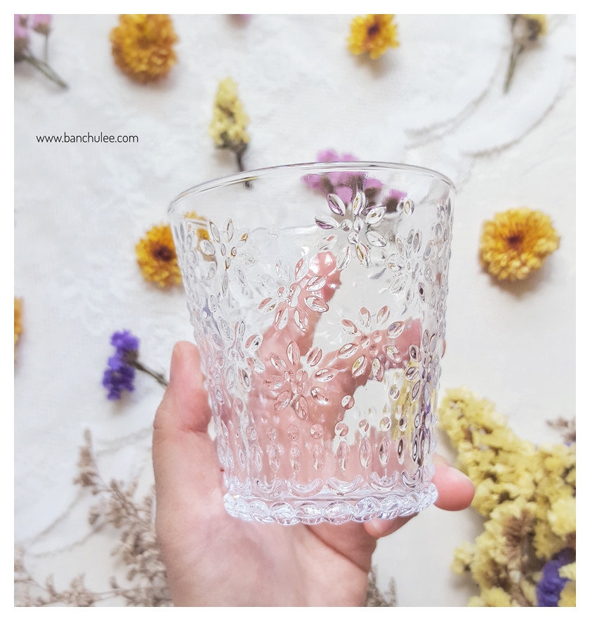Vintage Short Glass Cup - Translucent Flowers