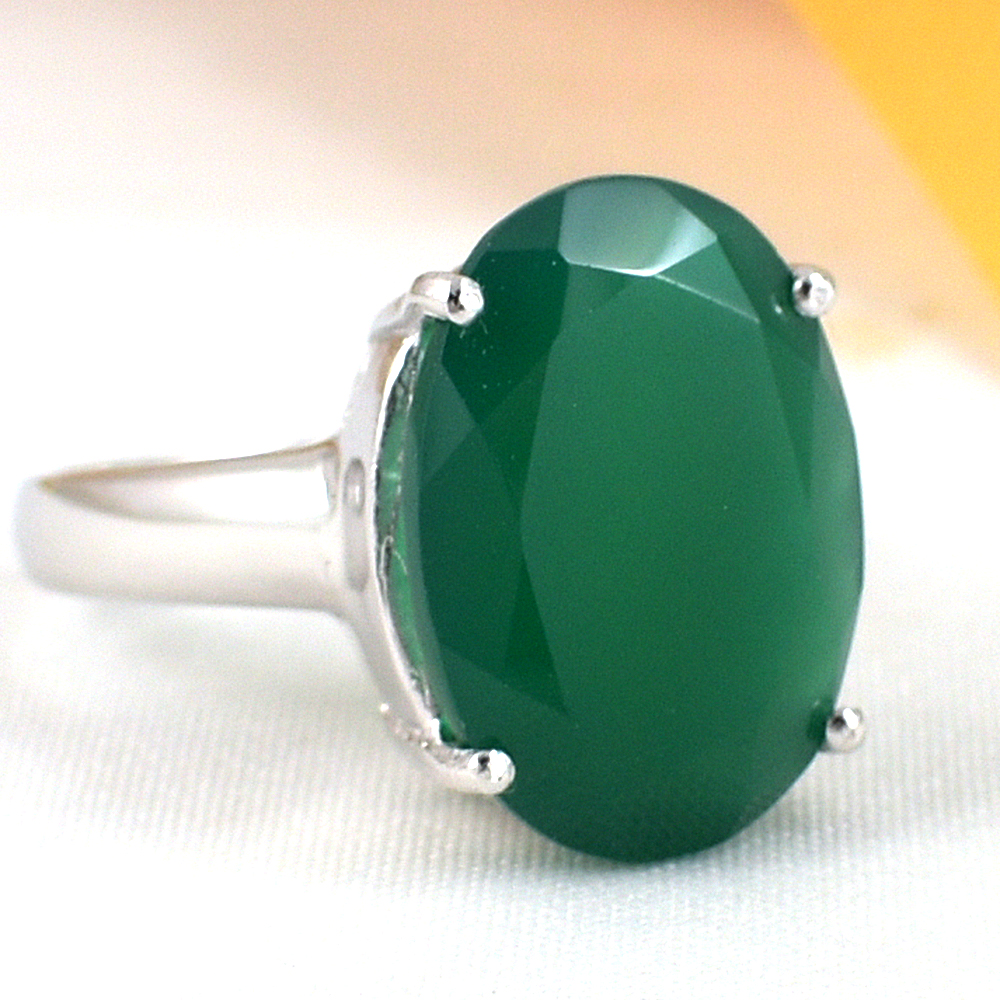 แหวนเงินแท้ราคาถูกชุบทองคำขาว พลอยแท้กรีนอะเกท 10.40 กะรัต งานประณีตสวยงาม สั่งผลิตค่ะ