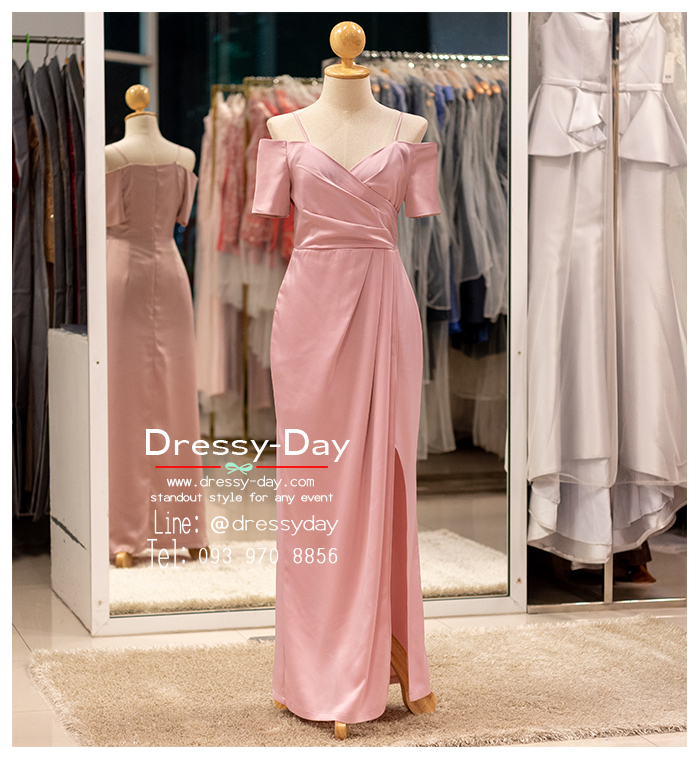 รหัส ชุดราตรียาว : PFL208 ชุดไปงานแต่งวัยรุ่น งานแต่งเช้า กลางวัน กลางคืน สวยเรียบหรูดูแพงสไตล์มินิมอล