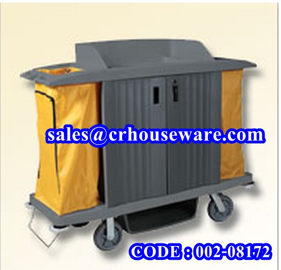 002-HK08172 รถเข็นแม่บ้านพลาสติกทรงสูงพร้อมประตูล็อค