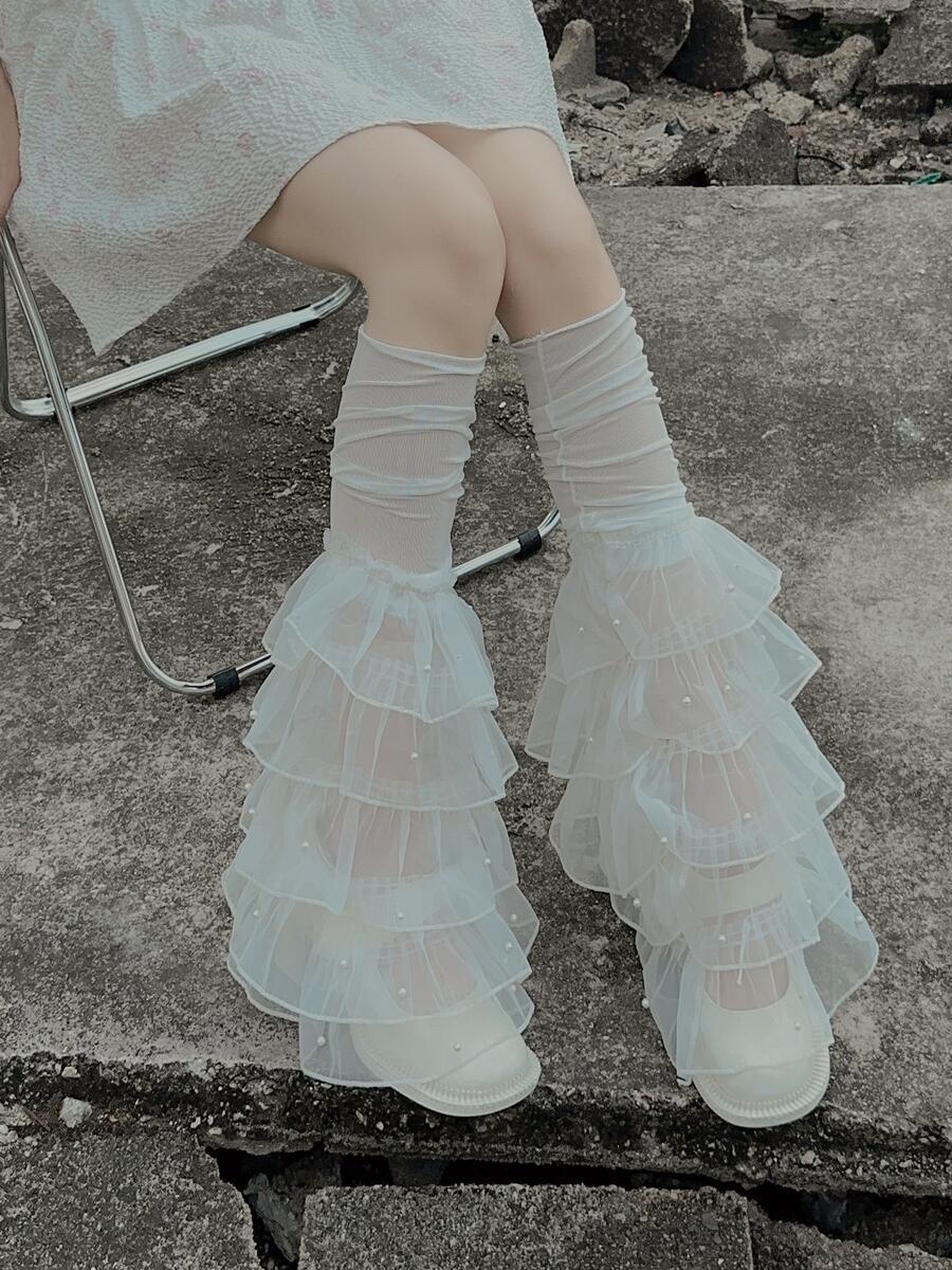 friendly3kid ปลอกขา ถุงเท้า แบบยาว สวมขา ถุงเท้าY2K ระบาย