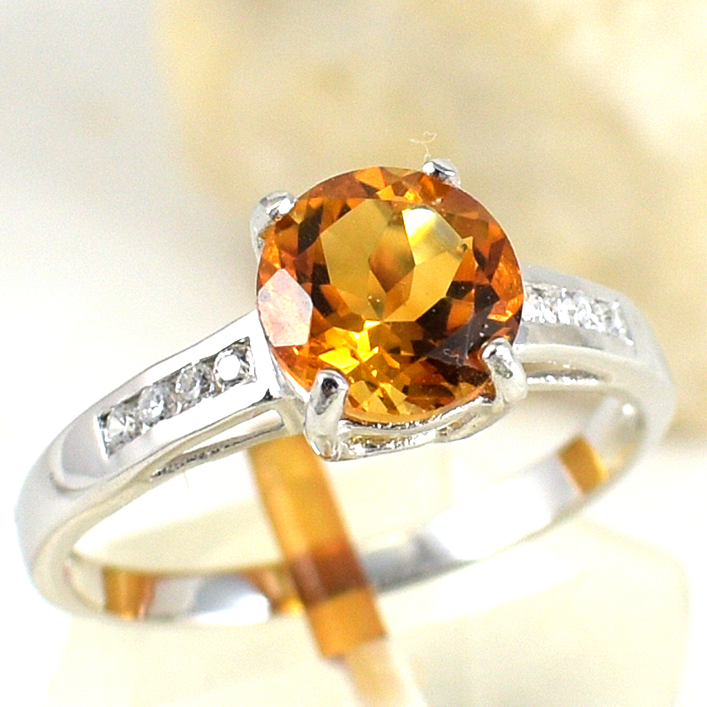 แหวนเงินแท้ราคาถูกชุบทองคำขาว ซิทรินแท้ 1.25 กะรัต เพชรCZ 0.08 กะรัต งานประณีตสวยงาม สั่งผลิตค่ะ