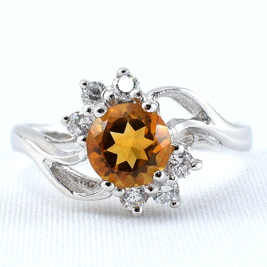 แหวนเงินแท้ราคาถูกชุบทองคำขาว ซิทรินแท้ 0.76 กะรัต เพชรCZ 0.12 กะรัต งานประณีตสวยงาม สั่งผลิตค่ะ