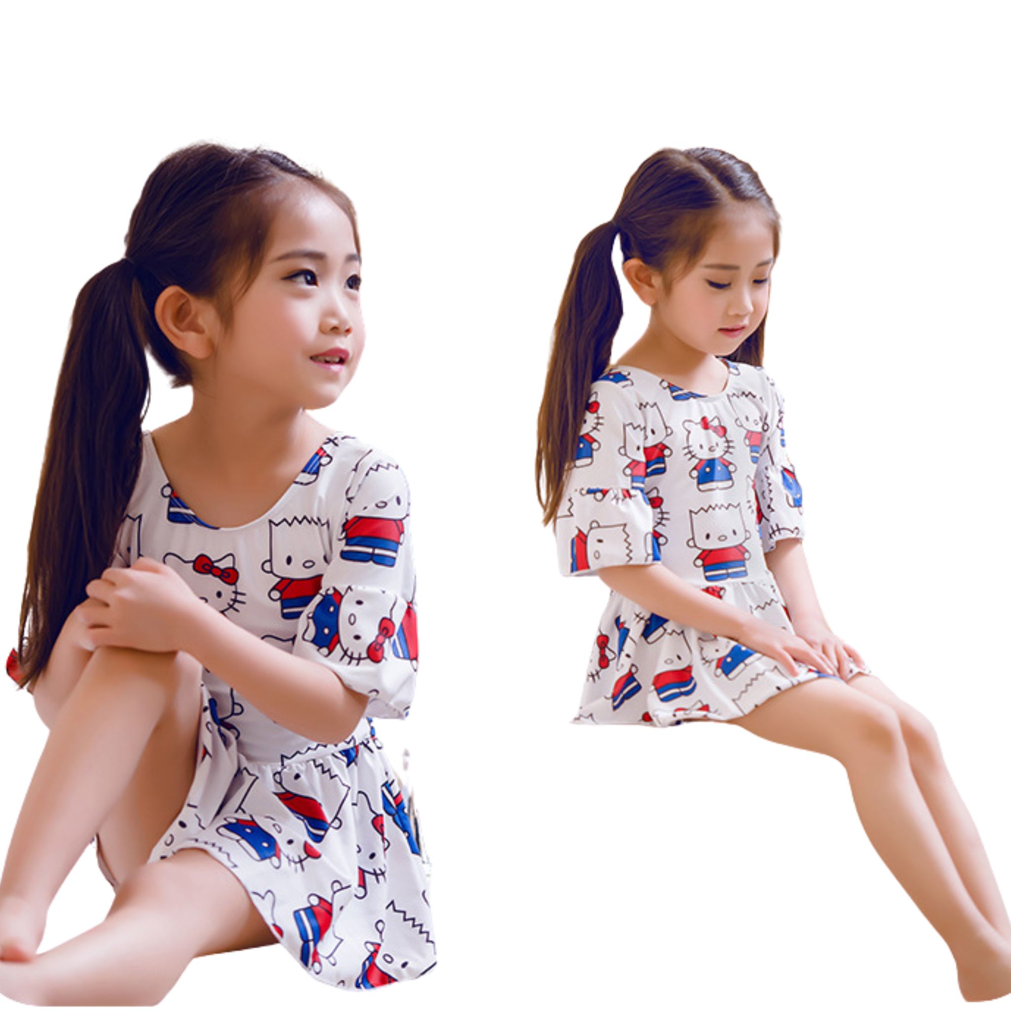 พร้อมส่ง ชุดว่ายน้ำ เซ็ตเจ้าหญิงสโนไวท์/คิตตี้ สีเหลือง-น้ำเงิน