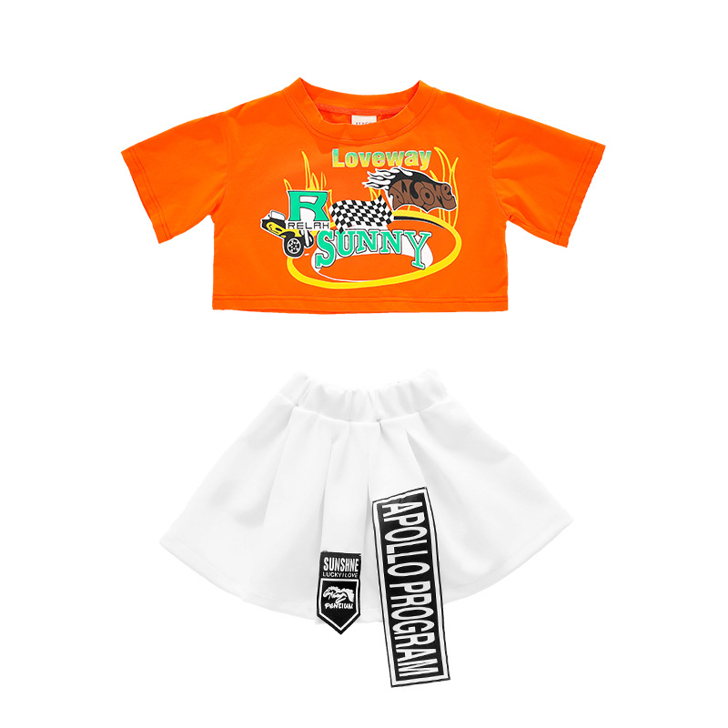 พร้อมส่ง**ชุดเต้น ชุดแดนซ์ : เซ็ตเสื้อสีส้ม +กางเกง/กระโปรง