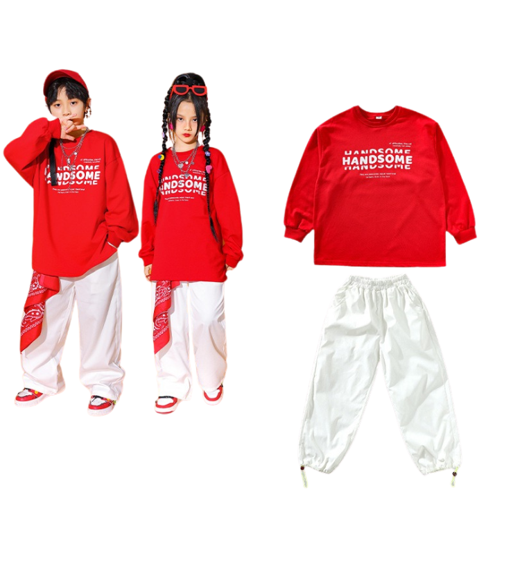 พร้อมส่ง ชุดเต้น Street dance สไตล์ ขาว-แดง