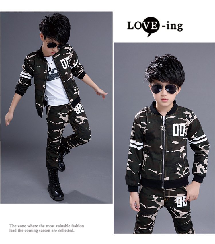 ชุดกันหนาวเด็ก ชุดเสื้อแขนยาวลายทหาร+กางเกงขายาว