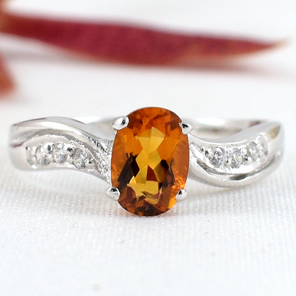 แหวนเงินแท้ราคาถูกชุบทองคำขาว ซิทรินแท้ 0.95 กะรัต เพชรCZ 0.06 กะรัต งานประณีตสวยงาม สั่งผลิตค่ะ