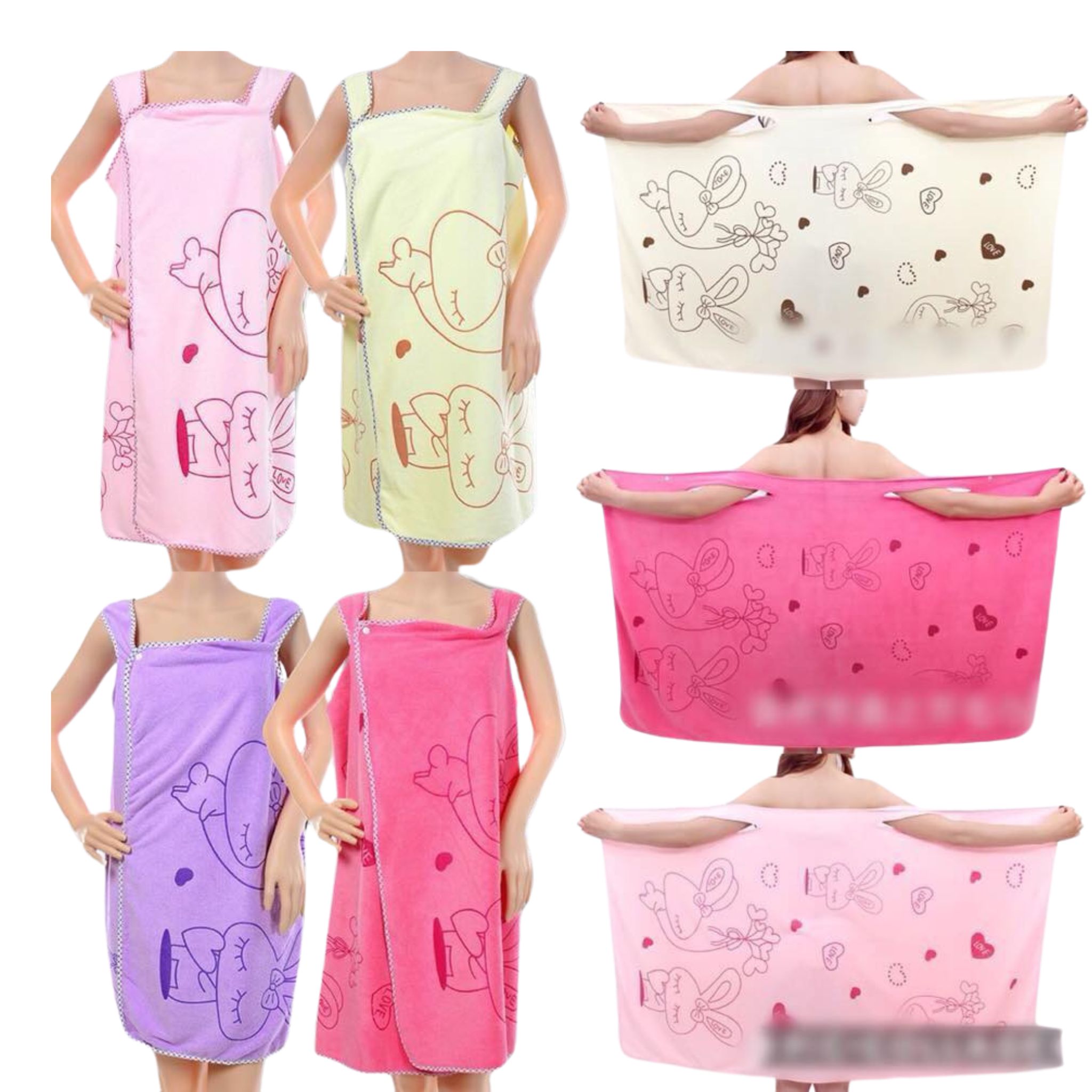 ผ้าคลุมว่ายน้ำ เรียนว่ายน้ำ แบบผ้าขนหนู สวมหัว ลายเด็กหญิง**พร้อมส่ง