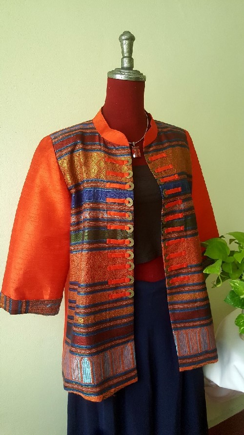 SIVA เสื้อคลุ้มผ้าไหมไทยตกแต่งวัสดุเหลือใช้ SIVA (ส่งฟรี) ดำ,น้ำตาล,ชมภู่,ฟ้า,แดงเลือดหมู M,L,XL,XXL