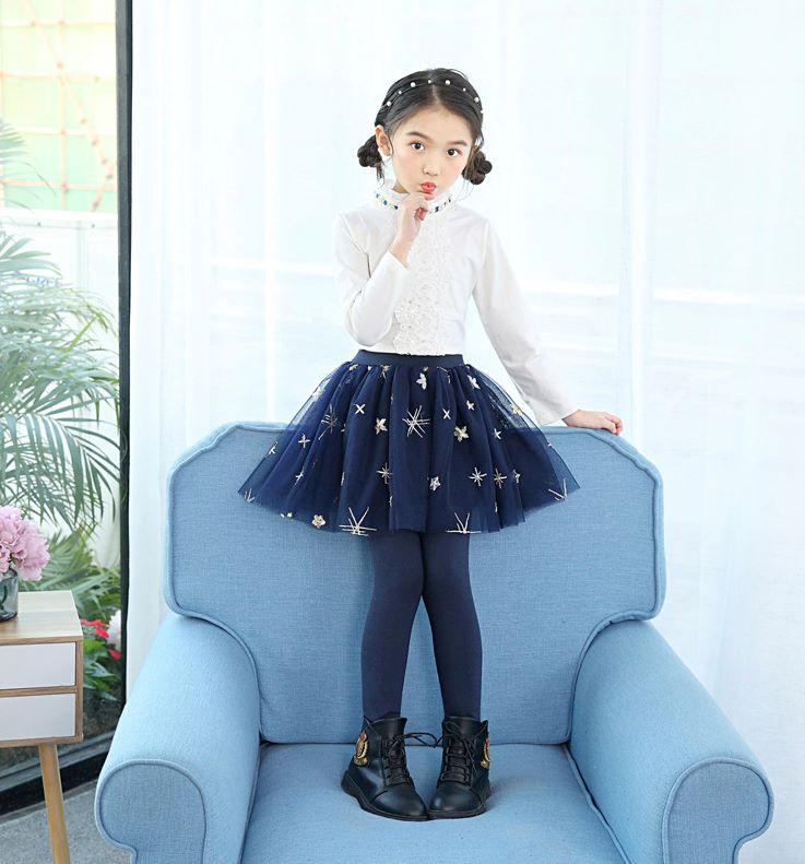 เลกกิ้งกระโปรง ลายแฉก สีดำ,สีกรม