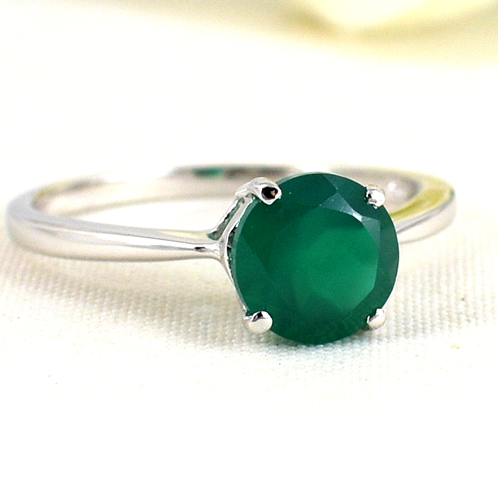 แหวนเงินแท้ราคาถูกชุบทองคำขาว พลอยแท้กรีนอะเกท 1.20 กะรัต งานประณีตสวยงาม สั่งผลิตค่ะ