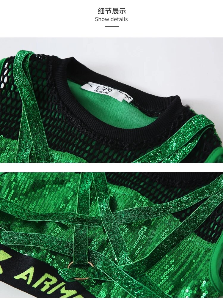 พร้อมส่ง ชุดเต้น เสื้อกล้าม+กางเกงกระโปรง ปักเลื่อม