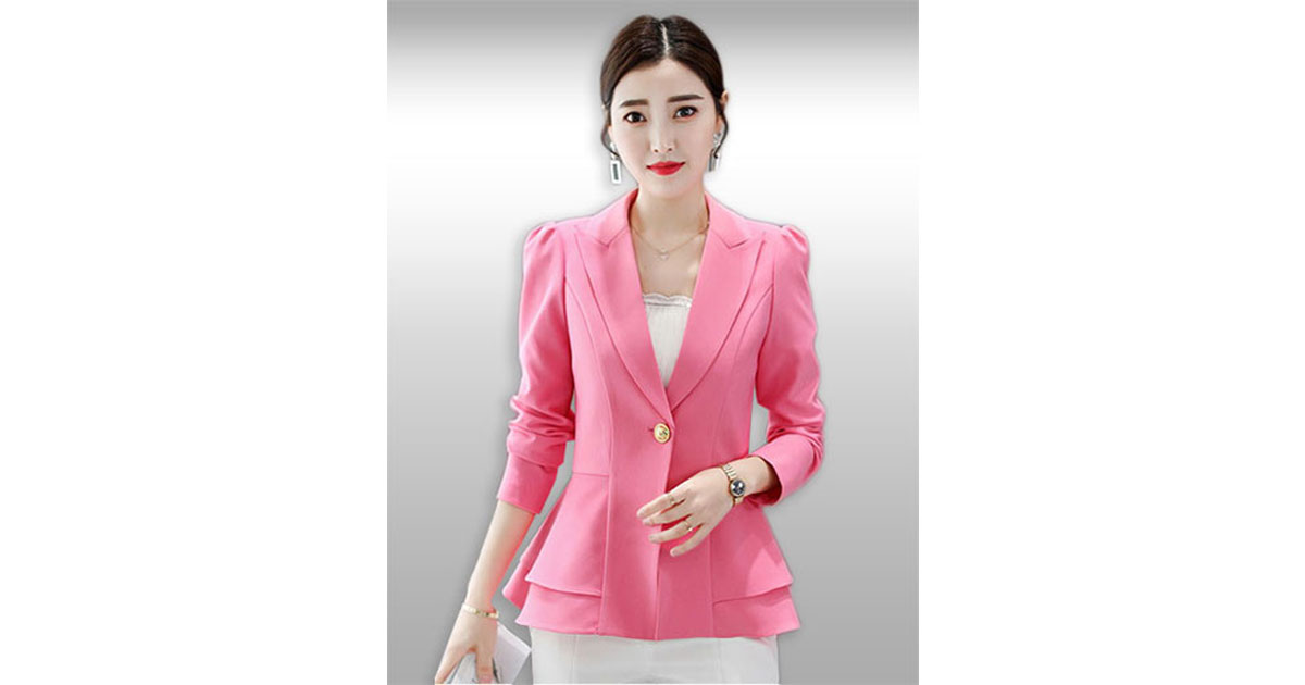 เสื้อสูทผู้หญิงสีชมพูเอวระบายสวยหวาน มี 5 ไซส รหัส1724
