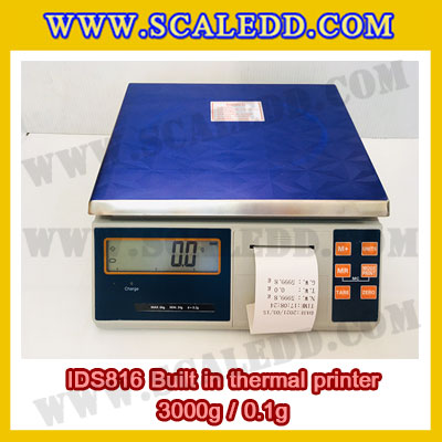 เครื่องชั่งดิจิตอล พิกัดน้ำหนัก 3kg Built-in thermal printer ยี่ห้อ SDS รุ่น IDS816 ค่าละเอียด 0.1g