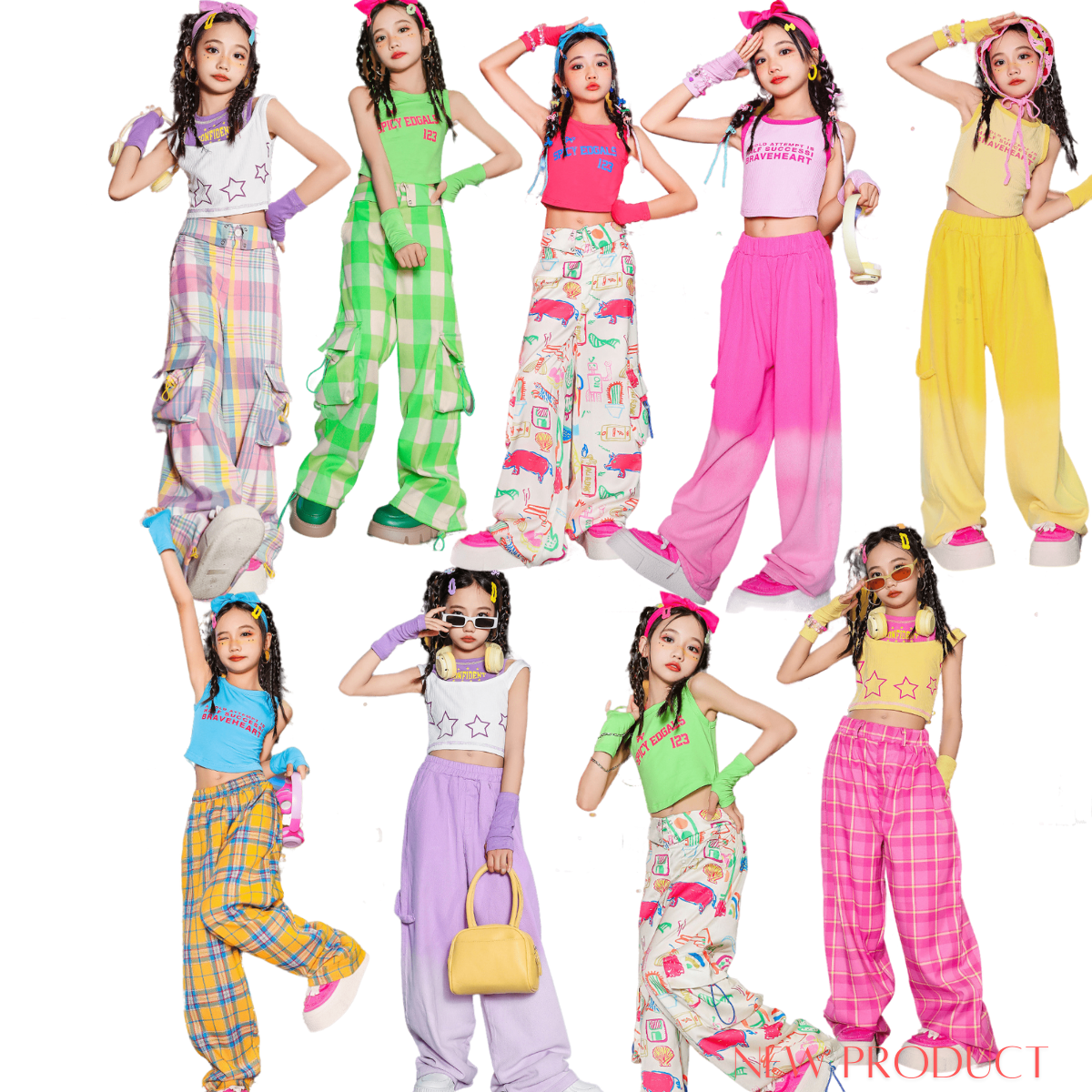 พร้อมส่ง ชุดเต้น เซ็ตเสื้อเอวลอย+กางเกงเอวพับขายาว พร้อมปลอกแขน