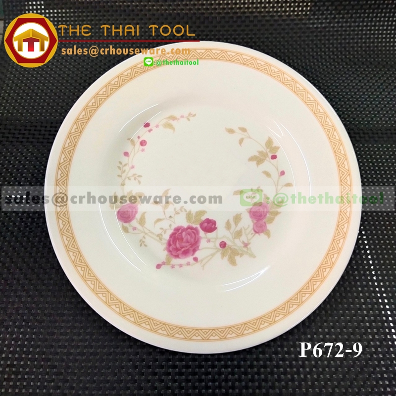 จานตื้นเมลามีน 9 นิ้ว ลายโรเซ่