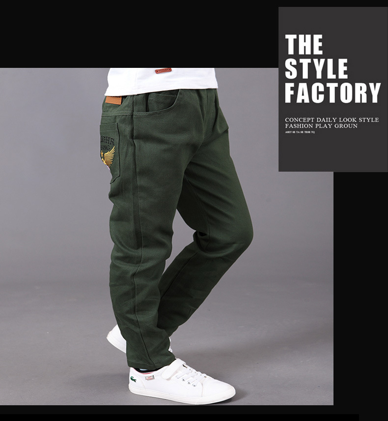 พร้อมส่ง กางเกงขายาว สีแดง กางเกงผ้า ปักลาย ด้านหลัง กางเกงเด็กสีแดง