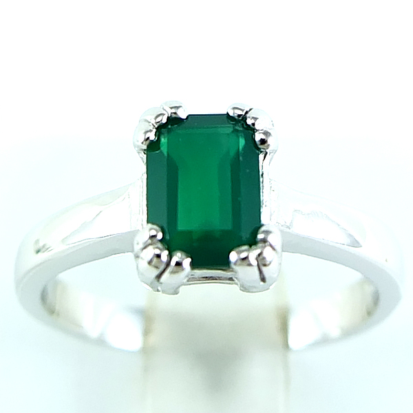 แหวนเงินแท้ราคาถูกชุบทองคำขาว พลอยแท้กรีนอะเกท 0.75 กะรัต งานประณีตสวยงาม สั่งผลิตค่ะ