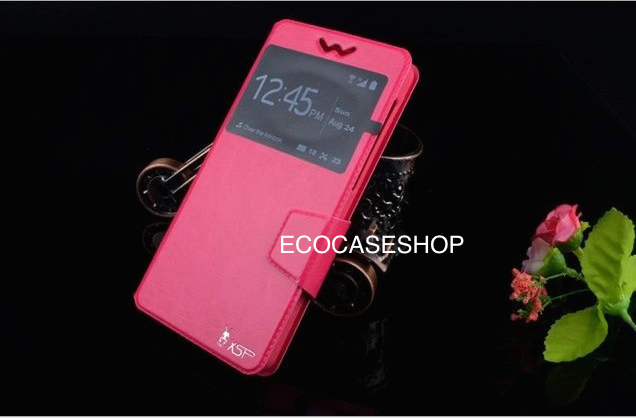 เคสฝาพับหนัง no.5 สำหรับหน้าจอ 5.2-5.5นิ้ว สีชมพูเข้ม